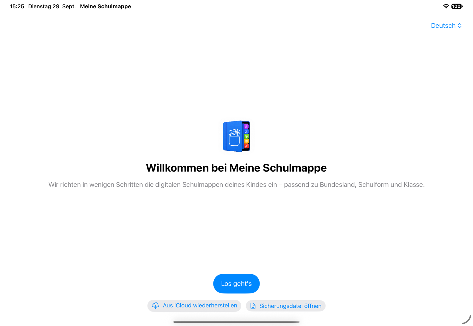 Willkommen bei Meine Schulmappe – Start der Einrichtung